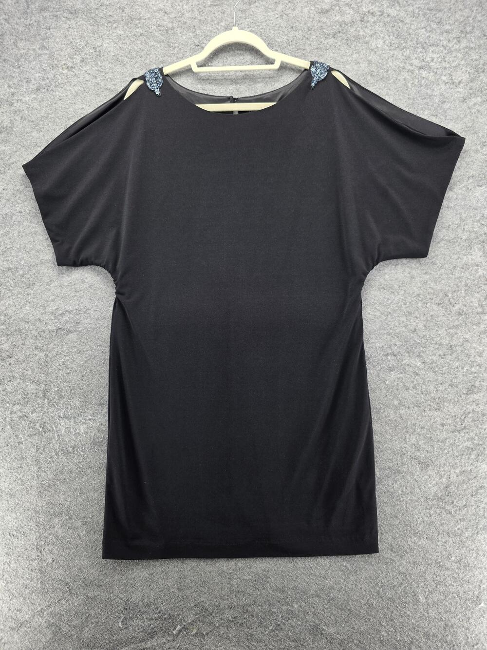 Dressbarn Collection Tunic Shirt Womens 10 Black Beaded Shoulder Embellished Top